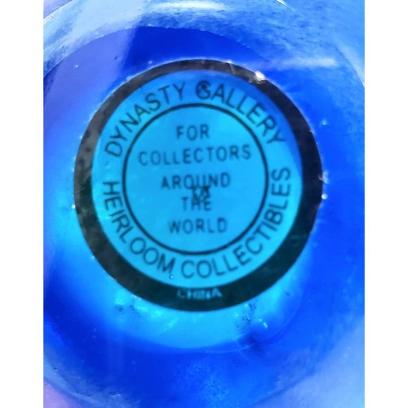 Dynasty Gallery Blue Controlled Bubble Blown Glass Paperweight Fountain Vintage - Picture 7 of 7